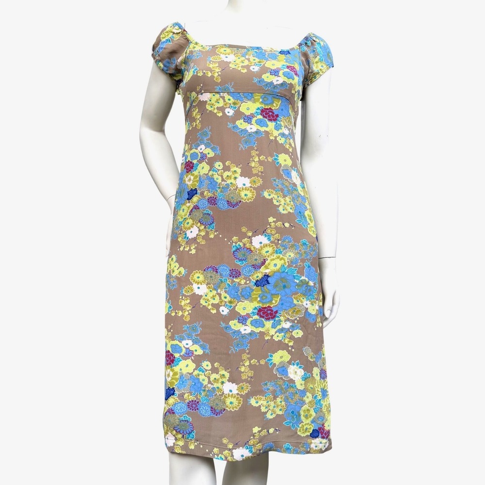 Free People Floral‎ Midi Dress Lace Up Back Bohemian Y2K Aesthetic Mauve Green S